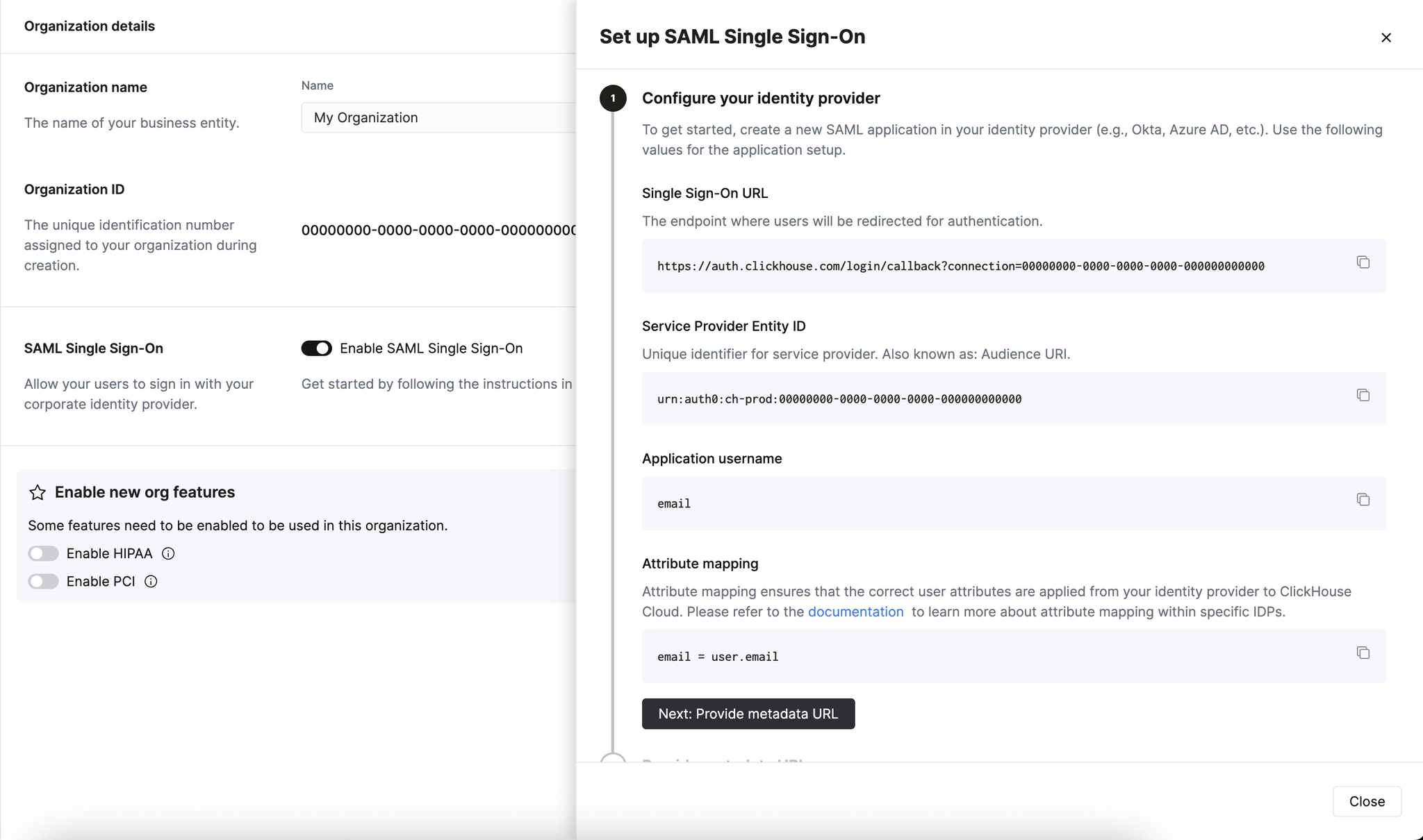 Create identity provider application